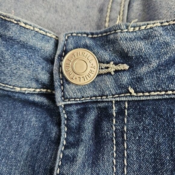 Thrill Jeans Women's Size 24 Medium Wash Denim Distressed Ruche Zippers Stretch - Picture 9 of 16